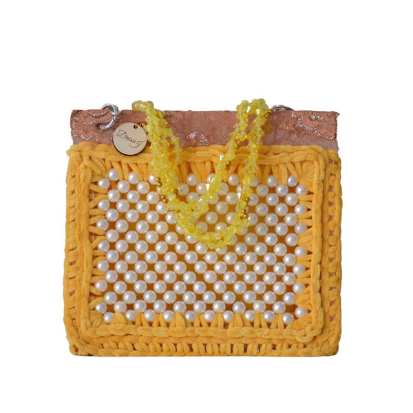 Bolso perla en encaje amarillo